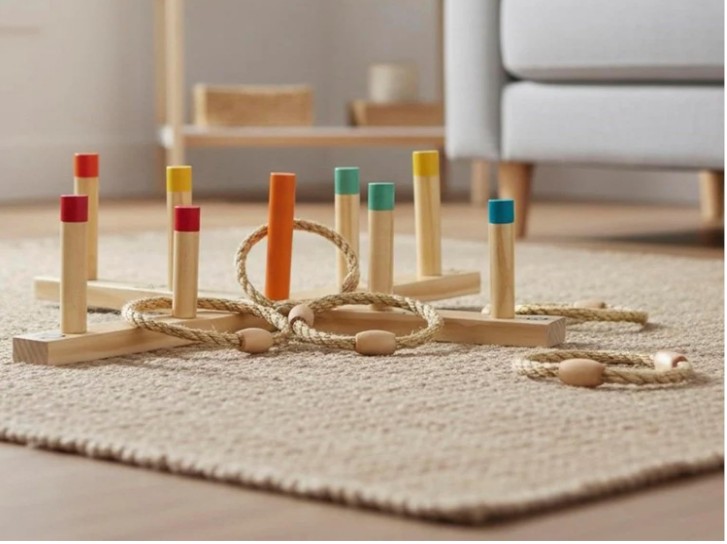 Miniland gyűrűdobáló mozgásos játék kötélből és fából